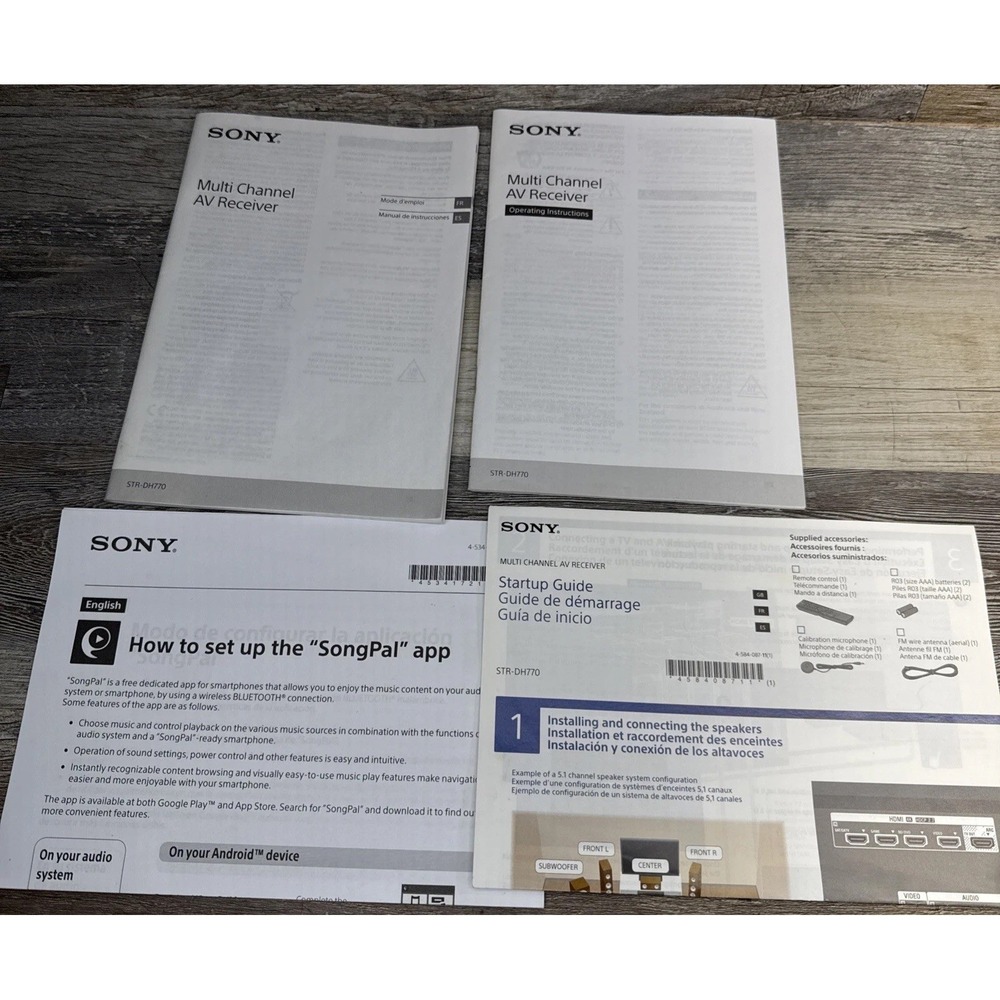Original Sony AV Receiver STR-DH770 Instruction Manual & Startup Guide
